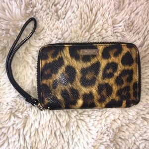 Kate Spade leopard print phone wallet wristlet.